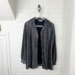 Vintage Montgomery Ward Silver Sparkle Button Down Shirt + Tank Set